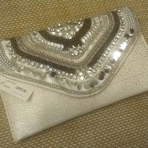 Silver beaded envelope clutch